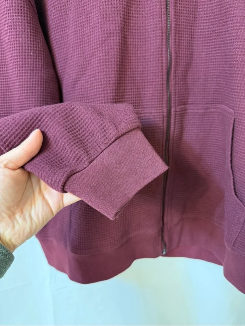 Brunette The Label Waffle Full Zip Hoodie Burgundy Medium Large